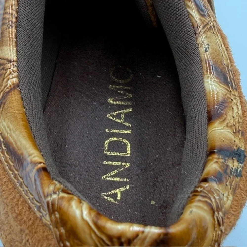Andiamo Womens Brown Crocodile Embossed Lace Up Wedge Oxford‎ Shoes Size 8.5M